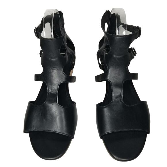 Eileen Fisher Sandals Womens Size 9.5 Gladiator Black Wedge Open Toe Leather - Picture 3 of 12